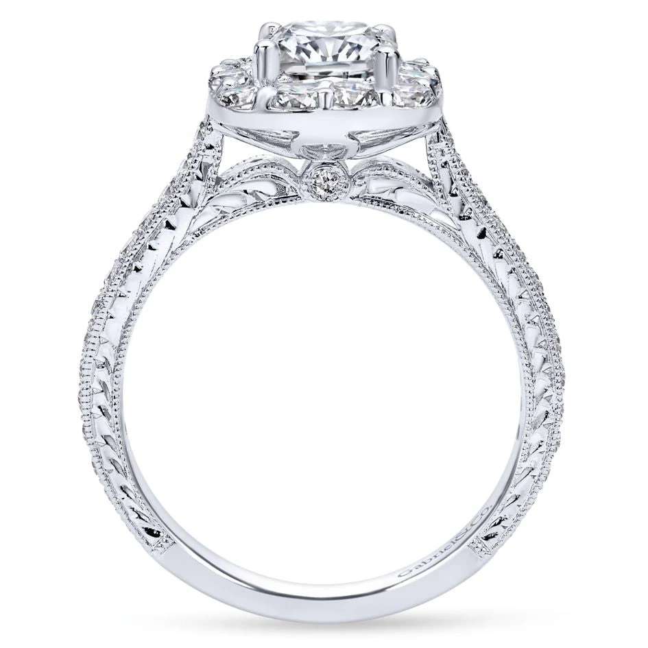 Gabriel Bridal Collection White Gold Diamond Halo Engagement Ring On A Channel And Milgrain Shank (0.75 Ctw) 4 Gabriel Bridal Collection White Gold Diamond Halo Engagement Ring On A Channel And Milgrain Shank (0.75 Ctw) - Image 2