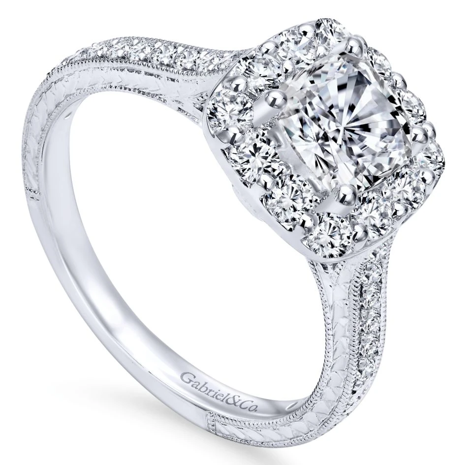 Gabriel Bridal Collection White Gold Diamond Halo Engagement Ring On A Channel And Milgrain Shank (0.75 Ctw) 5 Gabriel Bridal Collection White Gold Diamond Halo Engagement Ring On A Channel And Milgrain Shank (0.75 Ctw) - Image 3