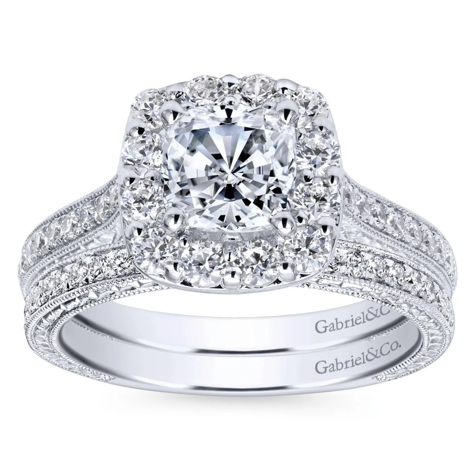 Gabriel Bridal Collection White Gold Diamond Halo Engagement Ring On A Channel And Milgrain Shank (0.75 Ctw) 6 Gabriel Bridal Collection White Gold Diamond Halo Engagement Ring On A Channel And Milgrain Shank (0.75 Ctw) - Image 4