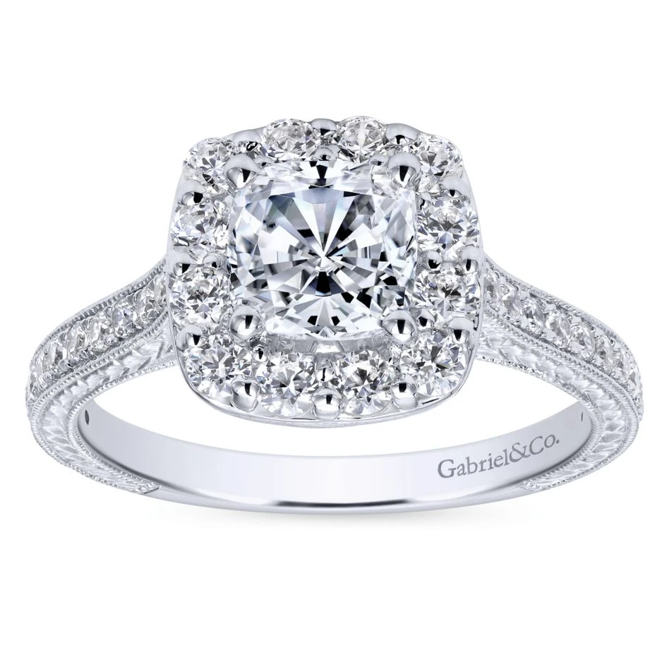 Gabriel Bridal Collection White Gold Diamond Halo Engagement Ring On A Channel And Milgrain Shank (0.75 Ctw) 7 Gabriel Bridal Collection White Gold Diamond Halo Engagement Ring On A Channel And Milgrain Shank (0.75 Ctw) - Image 5