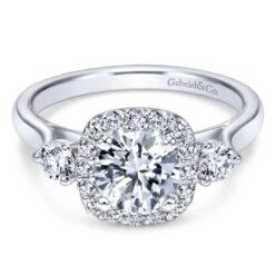 Gabriel Bridal Collection White Gold Diamond Diamond Accent Halo Engagement Ring And Side Stone Setting (0.52 Ctw)