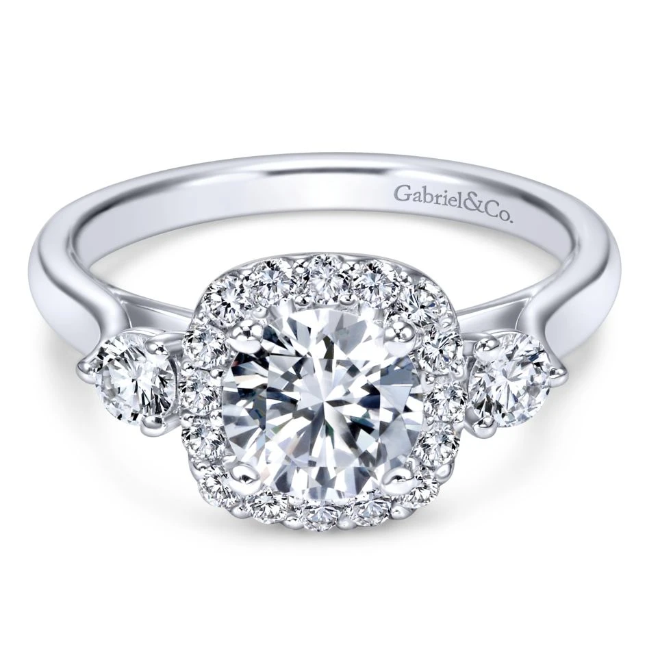Gabriel Bridal Collection White Gold Diamond Diamond Accent Halo Engagement Ring And Side Stone Setting (0.52 Ctw) 3 Gabriel Bridal Collection White Gold Diamond Diamond Accent Halo Engagement Ring And Side Stone Setting (0.52 Ctw)