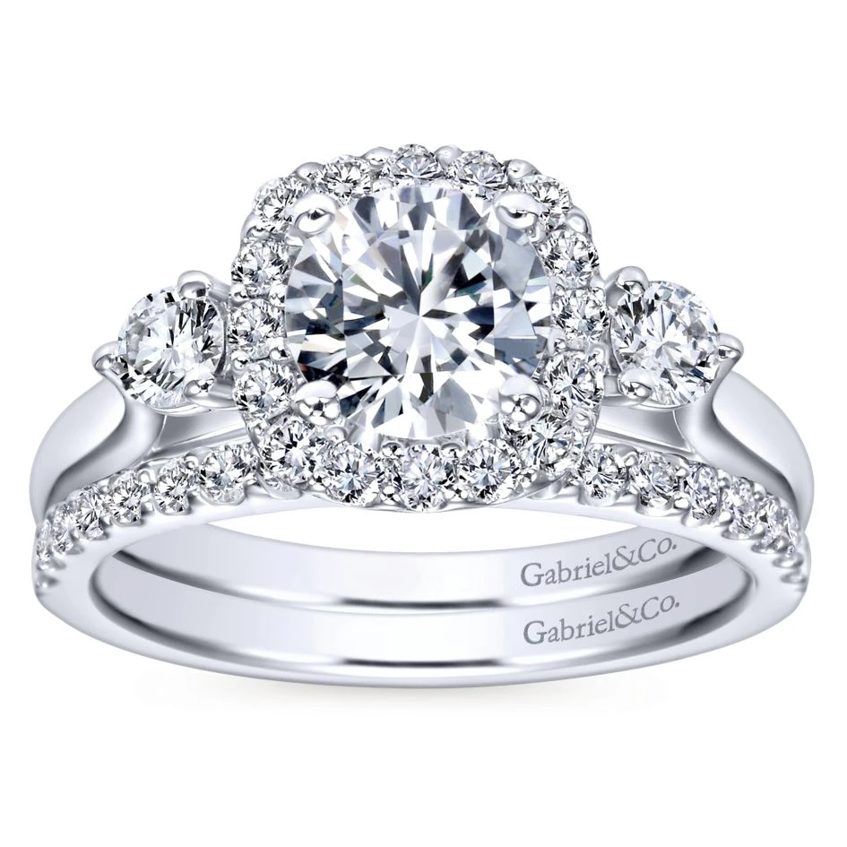 Gabriel Bridal Collection White Gold Diamond Diamond Accent Halo Engagement Ring And Side Stone Setting (0.52 Ctw) 6 Gabriel Bridal Collection White Gold Diamond Diamond Accent Halo Engagement Ring And Side Stone Setting (0.52 Ctw) - Image 4