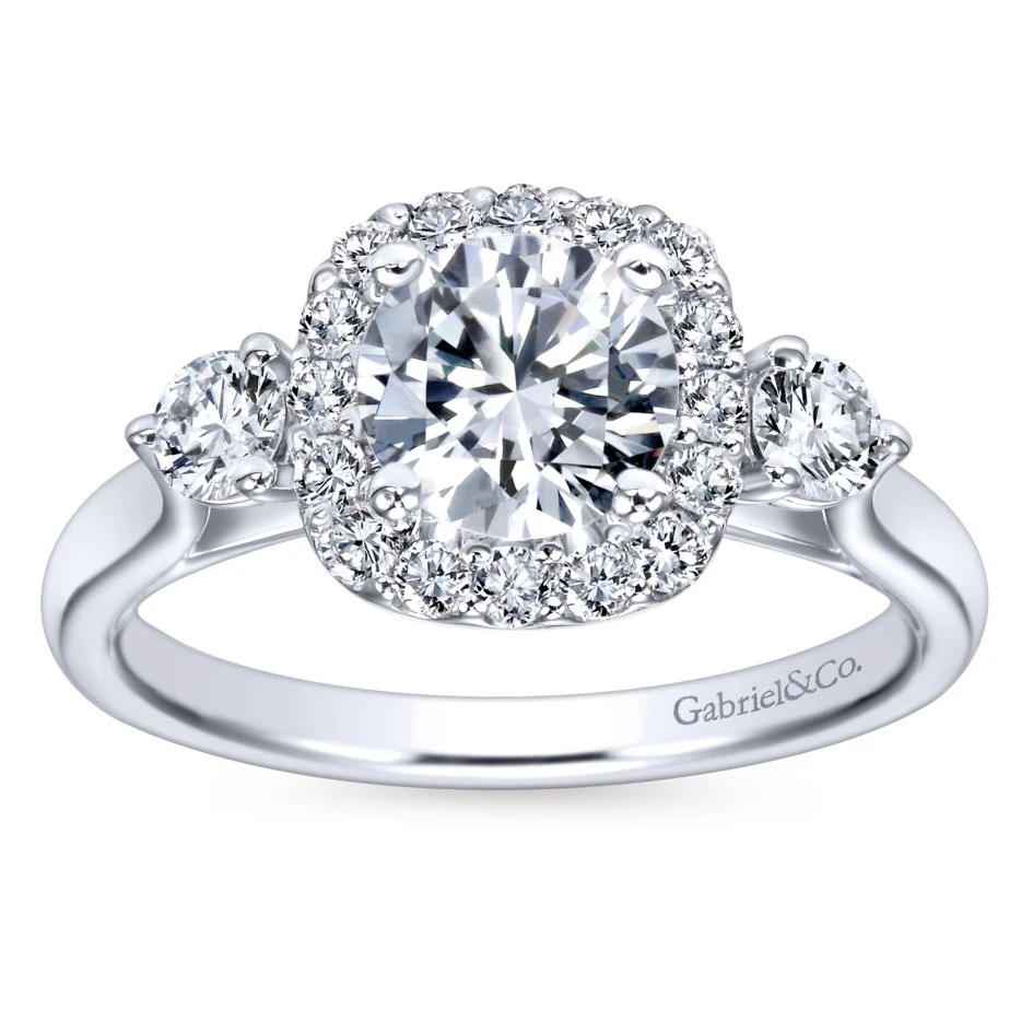 Gabriel Bridal Collection White Gold Diamond Diamond Accent Halo Engagement Ring And Side Stone Setting (0.52 Ctw) 7 Gabriel Bridal Collection White Gold Diamond Diamond Accent Halo Engagement Ring And Side Stone Setting (0.52 Ctw) - Image 5