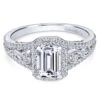 Gabriel Bridal Collection White Gold Diamond Emerald Cut Diamond Accent Halo Engagement Ring And Filigree Setting (0.49 Ctw) -DIAMOND JEWELRY SHOP gabriel er7740w44jj 1