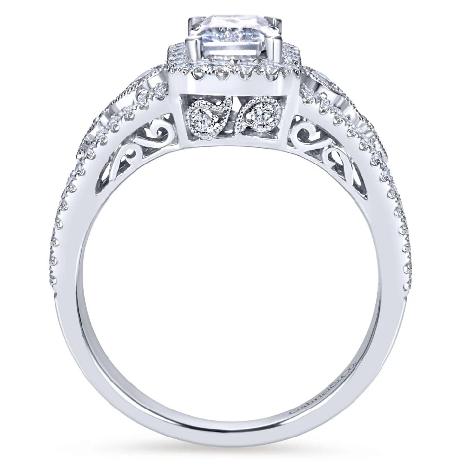 Gabriel Bridal Collection White Gold Diamond Emerald Cut Diamond Accent Halo Engagement Ring And Filigree Setting (0.49 Ctw) 4 Gabriel Bridal Collection White Gold Diamond Emerald Cut Diamond Accent Halo Engagement Ring And Filigree Setting (0.49 Ctw) - Image 2