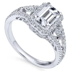 Gabriel Bridal Collection White Gold Diamond Emerald Cut Diamond Accent Halo Engagement Ring And Filigree Setting (0.49 Ctw) 9 Gabriel Bridal Collection White Gold Diamond Emerald Cut Diamond Accent Halo Engagement Ring And Filigree Setting (0.49 Ctw) -DIAMOND JEWELRY SHOP gabriel er7740w44jj 3