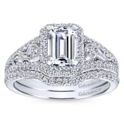 Gabriel Bridal Collection White Gold Diamond Emerald Cut Diamond Accent Halo Engagement Ring And Filigree Setting (0.49 Ctw) 10 Gabriel Bridal Collection White Gold Diamond Emerald Cut Diamond Accent Halo Engagement Ring And Filigree Setting (0.49 Ctw) -DIAMOND JEWELRY SHOP gabriel er7740w44jj 4