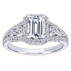 Gabriel Bridal Collection White Gold Diamond Emerald Cut Diamond Accent Halo Engagement Ring And Filigree Setting (0.49 Ctw) 11 Gabriel Bridal Collection White Gold Diamond Emerald Cut Diamond Accent Halo Engagement Ring And Filigree Setting (0.49 Ctw) -DIAMOND JEWELRY SHOP gabriel er7740w44jj 5