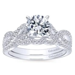 Gabriel Bridal Collection White Gold Diamond Diamond Accent Criss Cross Engagement Ring With Cathedral Setting (0.37 Ctw) -DIAMOND JEWELRY SHOP gabriel er7805w44jj 4