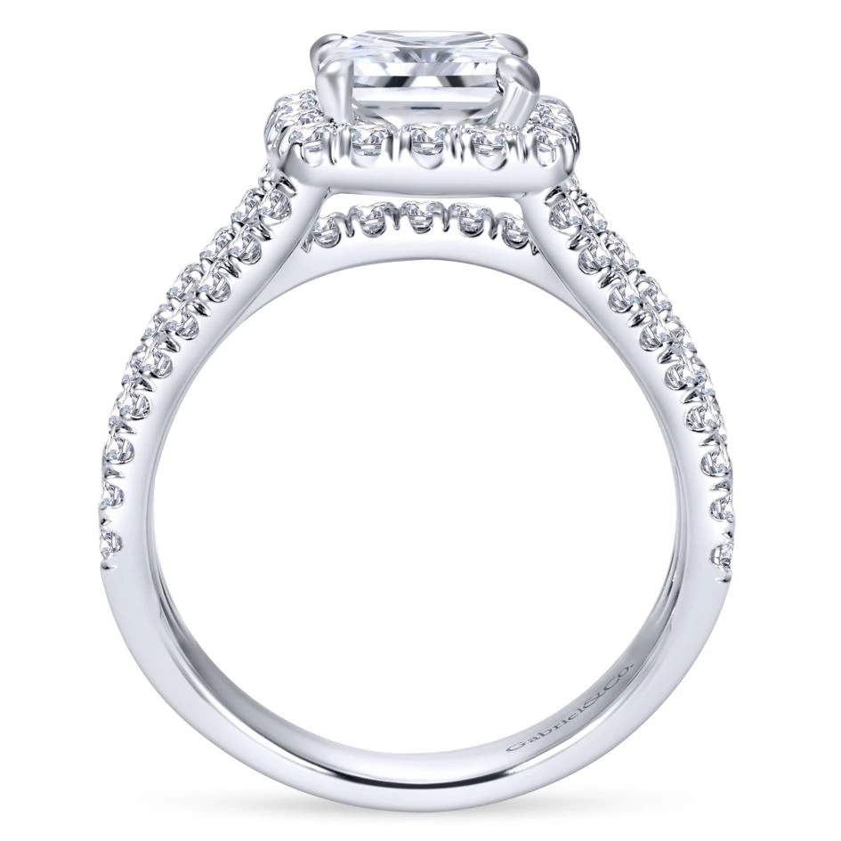 Gabriel Bridal Collection White Gold Diamond Cushion Cut Halo Triple Diamond Accent Engagement Ring (1.18 Ctw) 4 Gabriel Bridal Collection White Gold Diamond Cushion Cut Halo Triple Diamond Accent Engagement Ring (1.18 Ctw) - Image 2