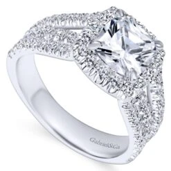 Gabriel Bridal Collection White Gold Diamond Cushion Cut Halo Triple Diamond Accent Engagement Ring (1.18 Ctw) 9 Gabriel Bridal Collection White Gold Diamond Cushion Cut Halo Triple Diamond Accent Engagement Ring (1.18 Ctw) -DIAMOND JEWELRY SHOP gabriel er8903w44jj 3