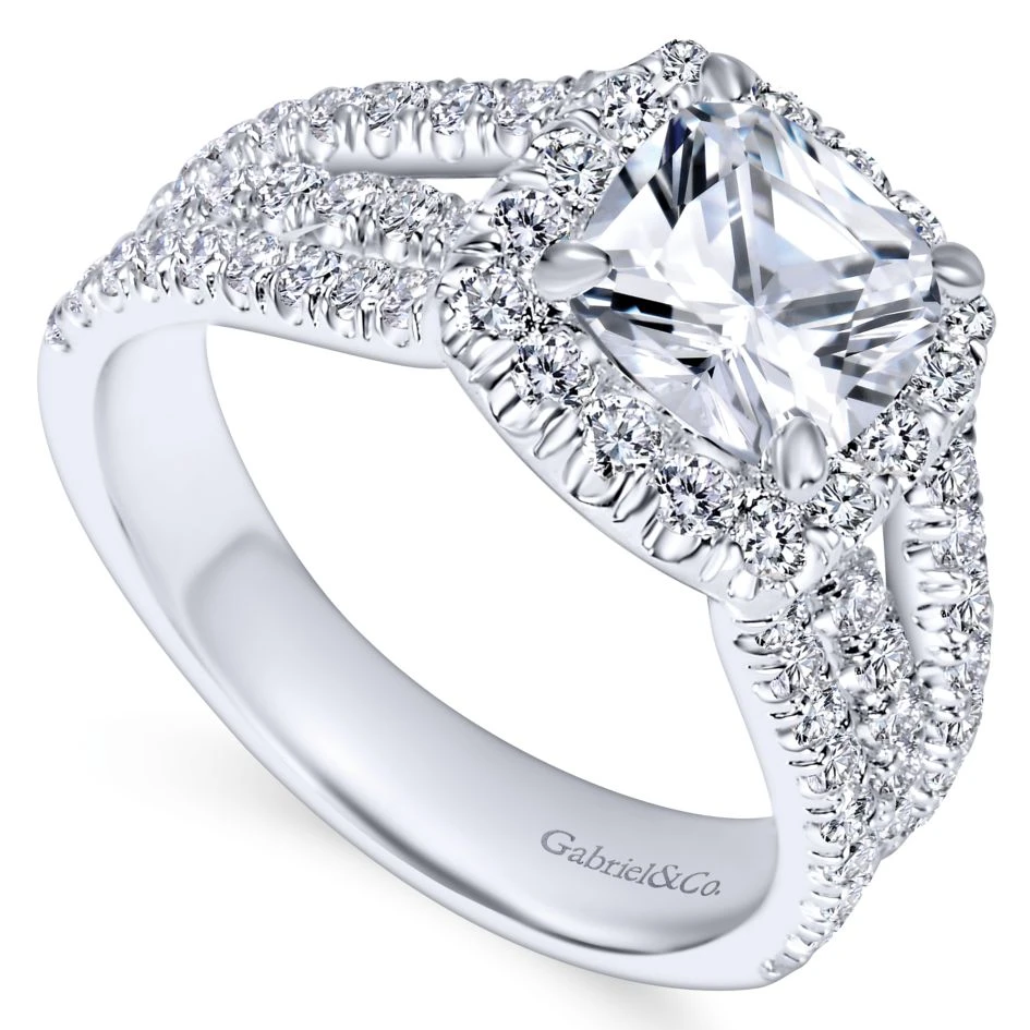 Gabriel Bridal Collection White Gold Diamond Cushion Cut Halo Triple Diamond Accent Engagement Ring (1.18 Ctw) 5 Gabriel Bridal Collection White Gold Diamond Cushion Cut Halo Triple Diamond Accent Engagement Ring (1.18 Ctw) - Image 3