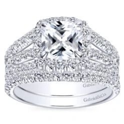 Gabriel Bridal Collection White Gold Diamond Cushion Cut Halo Triple Diamond Accent Engagement Ring (1.18 Ctw) 10 Gabriel Bridal Collection White Gold Diamond Cushion Cut Halo Triple Diamond Accent Engagement Ring (1.18 Ctw) -DIAMOND JEWELRY SHOP gabriel er8903w44jj 4