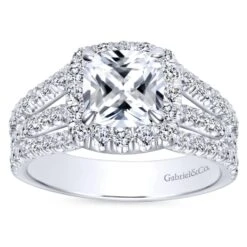 Gabriel Bridal Collection White Gold Diamond Cushion Cut Halo Triple Diamond Accent Engagement Ring (1.18 Ctw) 11 Gabriel Bridal Collection White Gold Diamond Cushion Cut Halo Triple Diamond Accent Engagement Ring (1.18 Ctw) -DIAMOND JEWELRY SHOP gabriel er8903w44jj 5