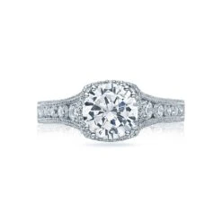 Tacori 18k White Gold Reverse Crescent Round Diamond Engagement Ring Setting (0.8 CTW)