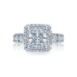 Tacori 18k White Gold Blooming Beauties White Gold Princess Diamond Engagement Ring Setting (1.17 CTW)