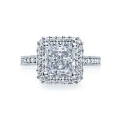 Tacori 18k White Gold Blooming Beauties White Gold Princess Diamond Engagement Ring Setting (0.9 CTW)