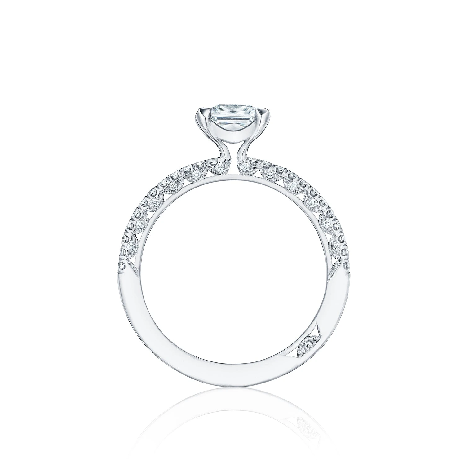 Tacori 18k White Gold Petite Crescent Princess Diamond Engagement Ring Setting (0.23 CTW) 4 Tacori 18k White Gold Petite Crescent Princess Diamond Engagement Ring Setting (0.23 CTW) - Image 2