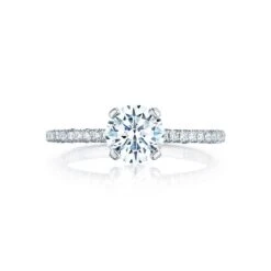 Tacori 18k White Gold Petite Crescent Round Diamond Engagement Ring Setting (0.23 CTW)