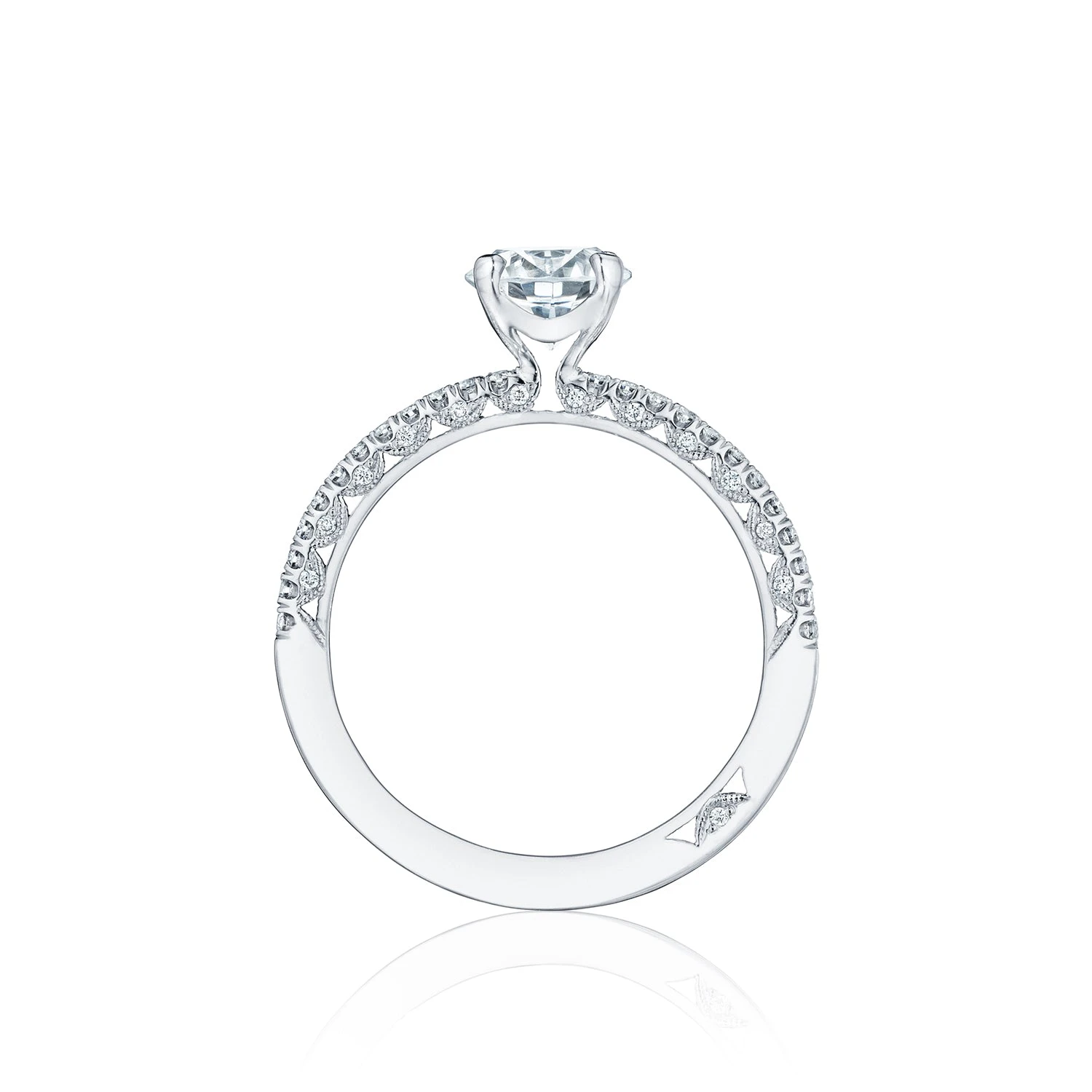 Tacori 18k White Gold Petite Crescent Round Diamond Engagement Ring Setting (0.23 CTW) 4 Tacori 18k White Gold Petite Crescent Round Diamond Engagement Ring Setting (0.23 CTW) - Image 2