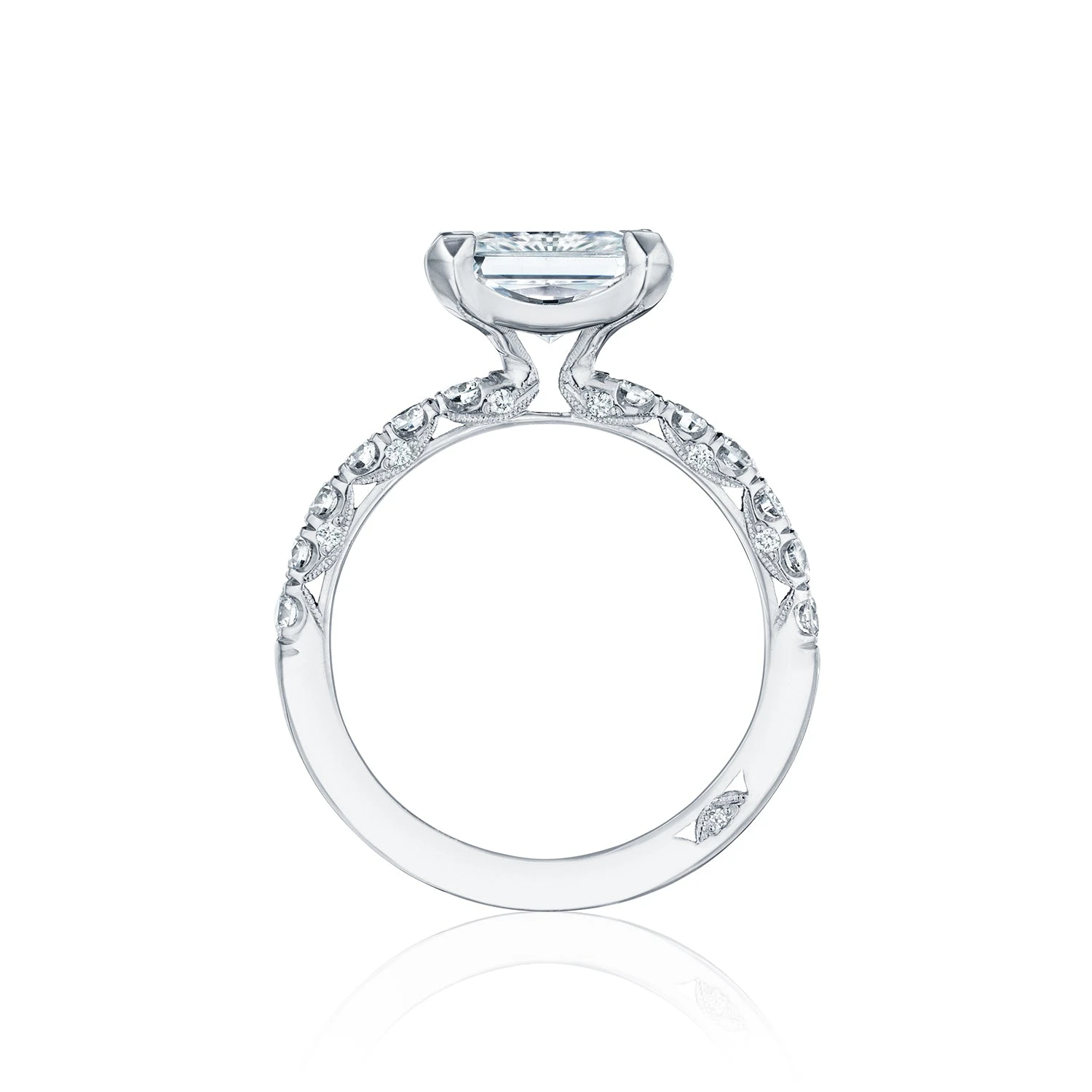 Tacori 18k White Gold Petite Crescent Princess Diamond Engagement Ring Setting (0.57 CTW) 4 Tacori 18k White Gold Petite Crescent Princess Diamond Engagement Ring Setting (0.57 CTW) - Image 2