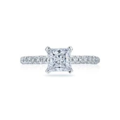 Tacori 18k White Gold Petite Crescent Princess Diamond Engagement Ring Setting (0.34 CTW)