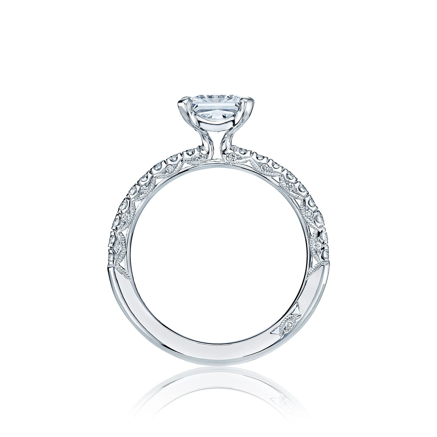 Tacori 18k White Gold Petite Crescent Princess Diamond Engagement Ring Setting (0.34 CTW) 4 Tacori 18k White Gold Petite Crescent Princess Diamond Engagement Ring Setting (0.34 CTW) - Image 2