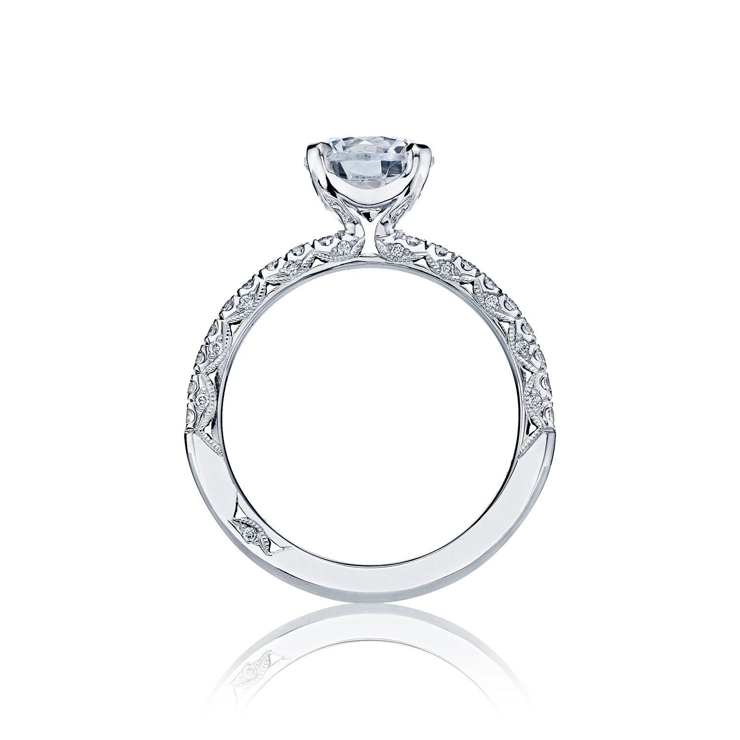 Tacori 18k White Gold Petite Crescent Round Diamond Engagement Ring Setting (0.34 CTW) 4 Tacori 18k White Gold Petite Crescent Round Diamond Engagement Ring Setting (0.34 CTW) - Image 2