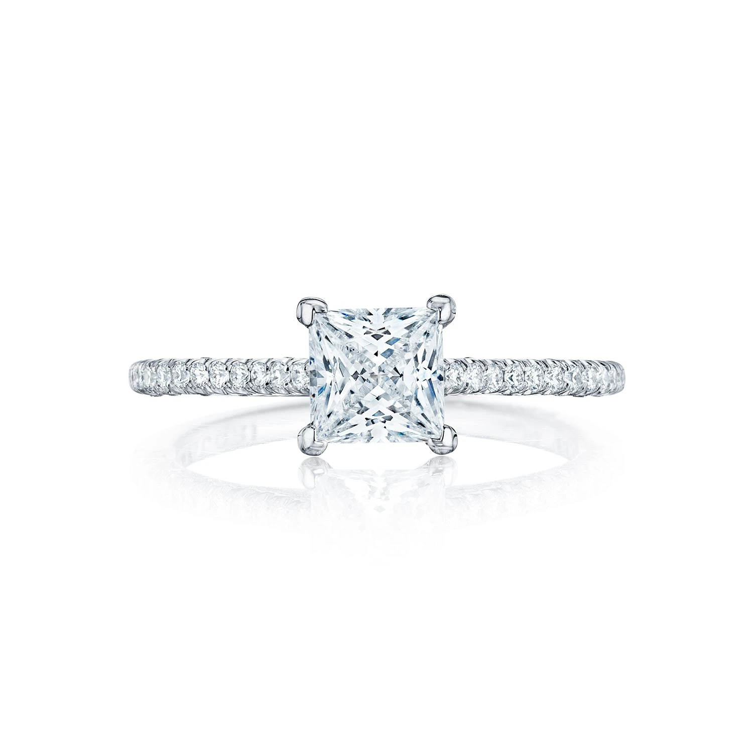 Tacori 18k White Gold Petite Crescent Princess Diamond Engagement Ring Setting (0.25 CTW) 3 Tacori 18k White Gold Petite Crescent Princess Diamond Engagement Ring Setting (0.25 CTW)