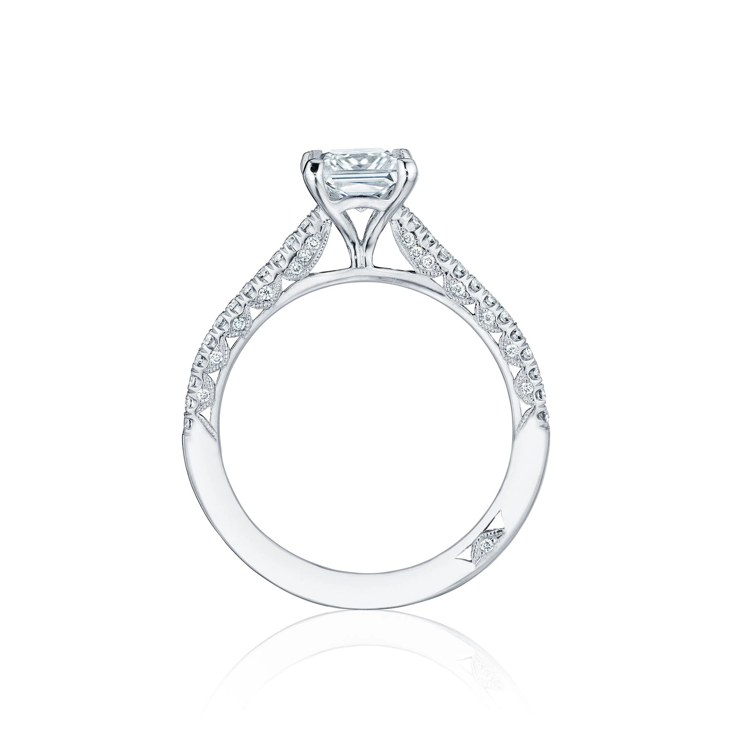 Tacori 18k White Gold Petite Crescent Princess Diamond Engagement Ring Setting (0.25 CTW) 4 Tacori 18k White Gold Petite Crescent Princess Diamond Engagement Ring Setting (0.25 CTW) - Image 2