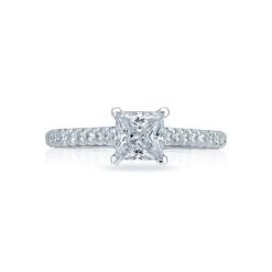 Tacori 18k White Gold Petite Crescent Princess Diamond Engagement Ring Setting (0.43 CTW)