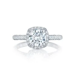 Tacori 18k White Gold Petite Crescent Round Diamond Engagement Ring Setting (0.55 CTW)