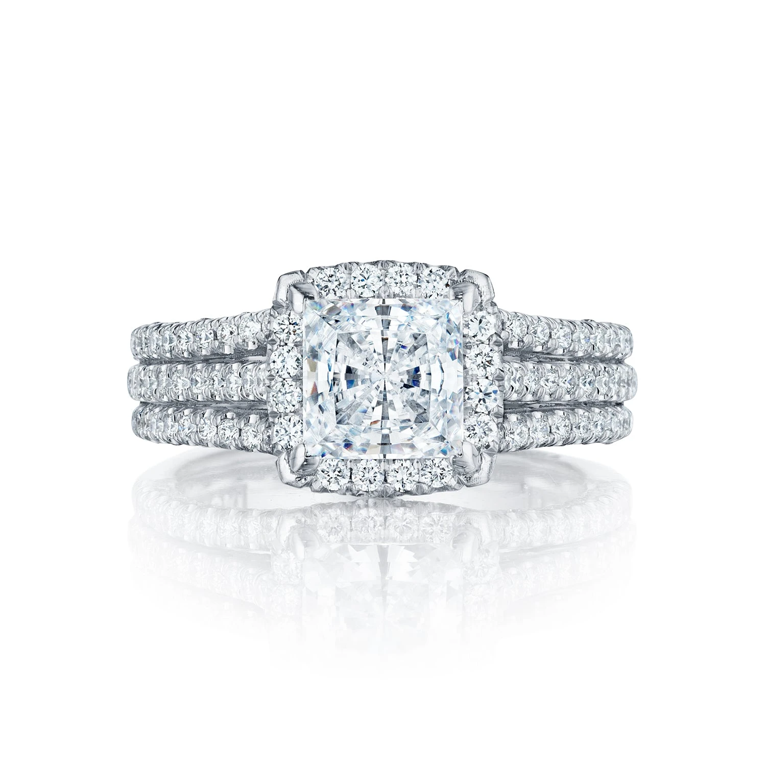 Tacori 18k White Gold Petite Crescent Princess Diamond Engagement Ring Setting (0.78 CTW) 3 Tacori 18k White Gold Petite Crescent Princess Diamond Engagement Ring Setting (0.78 CTW)