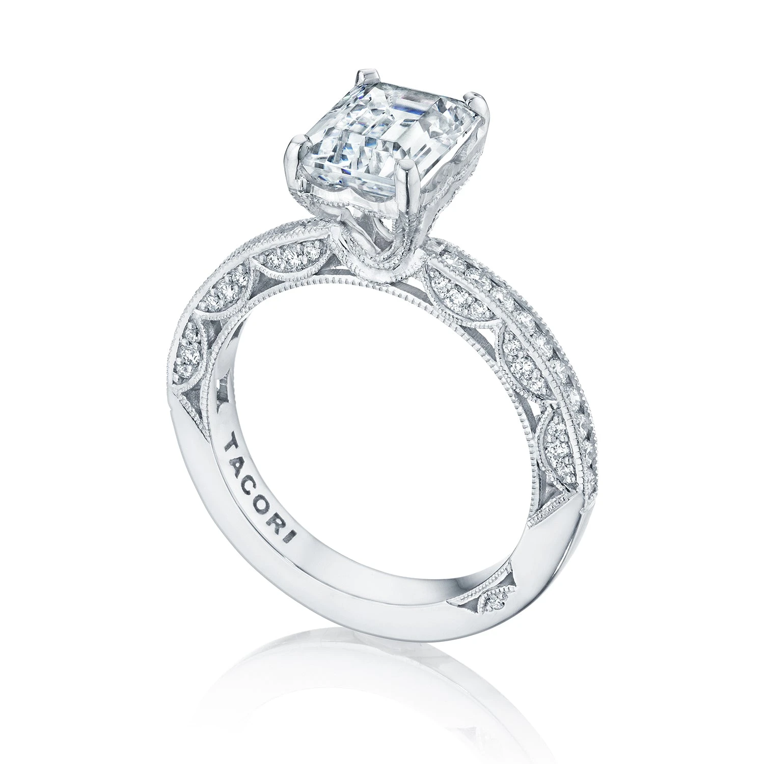 Tacori 18k White Gold Classic Crescent Engagement Ring Setting (0.41 CTW) 7 Tacori 18k White Gold Classic Crescent Engagement Ring Setting (0.41 CTW) - Image 5