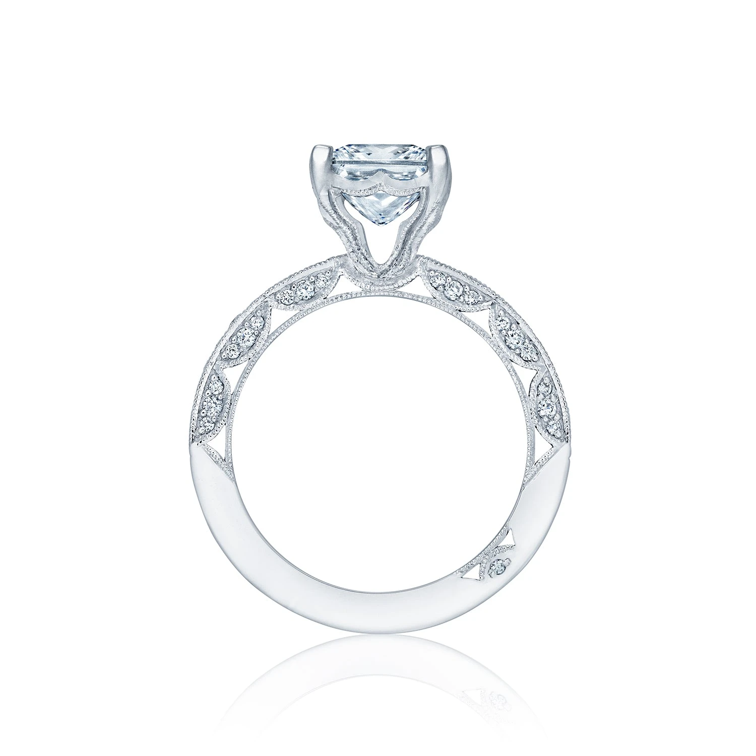 Tacori 18k White Gold Classic Crescent Princess Diamond Engagement Ring Setting (0.41 CTW) 6 Tacori 18k White Gold Classic Crescent Princess Diamond Engagement Ring Setting (0.41 CTW) - Image 4