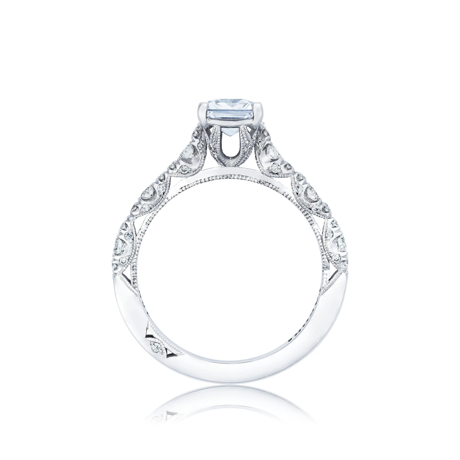 Tacori 18k White Gold Petite Crescent Princess Diamond Engagement Ring Setting (0.39 CTW) 4 Tacori 18k White Gold Petite Crescent Princess Diamond Engagement Ring Setting (0.39 CTW) - Image 2