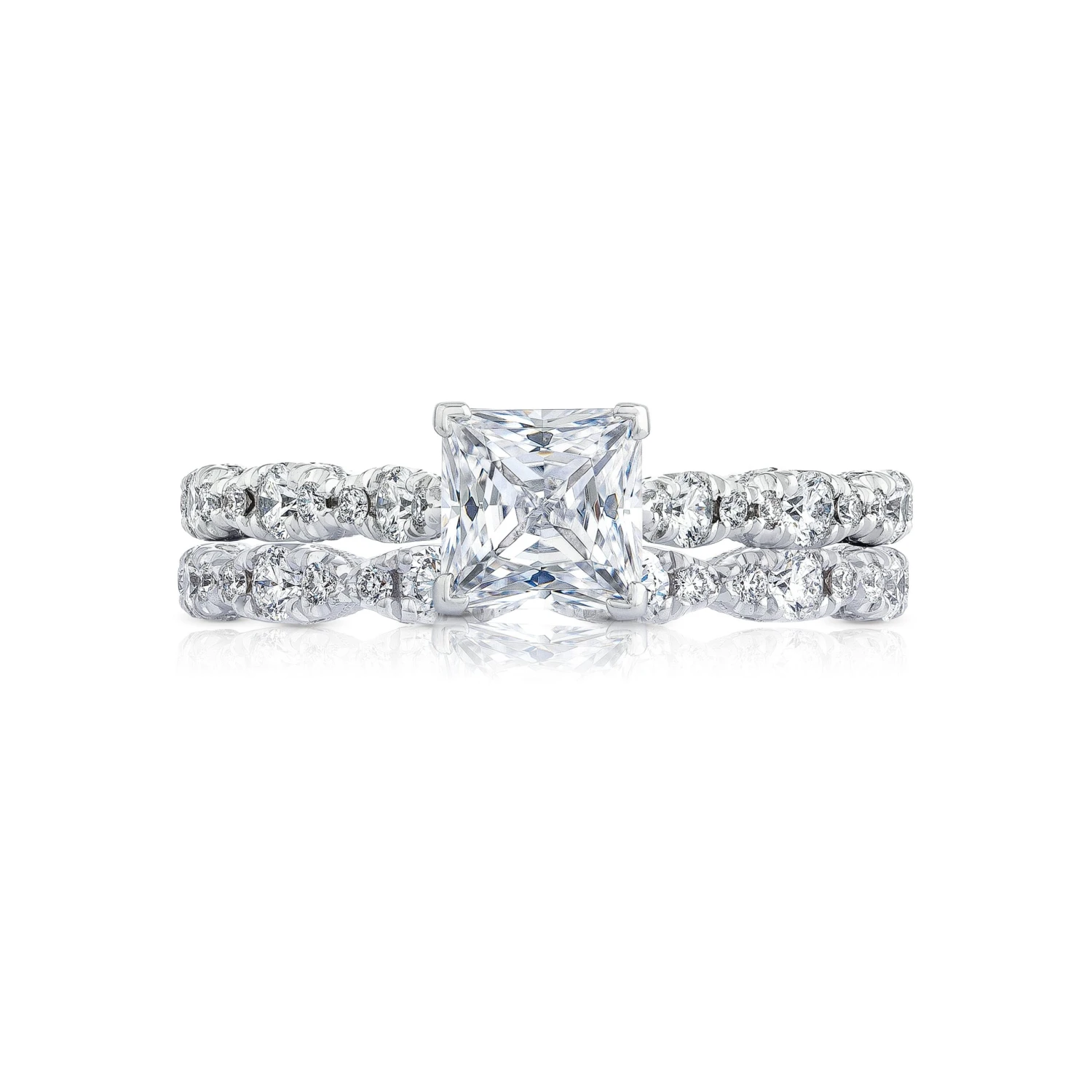 Tacori 18k White Gold Petite Crescent Princess Diamond Engagement Ring Setting (0.39 CTW) 5 Tacori 18k White Gold Petite Crescent Princess Diamond Engagement Ring Setting (0.39 CTW) - Image 3