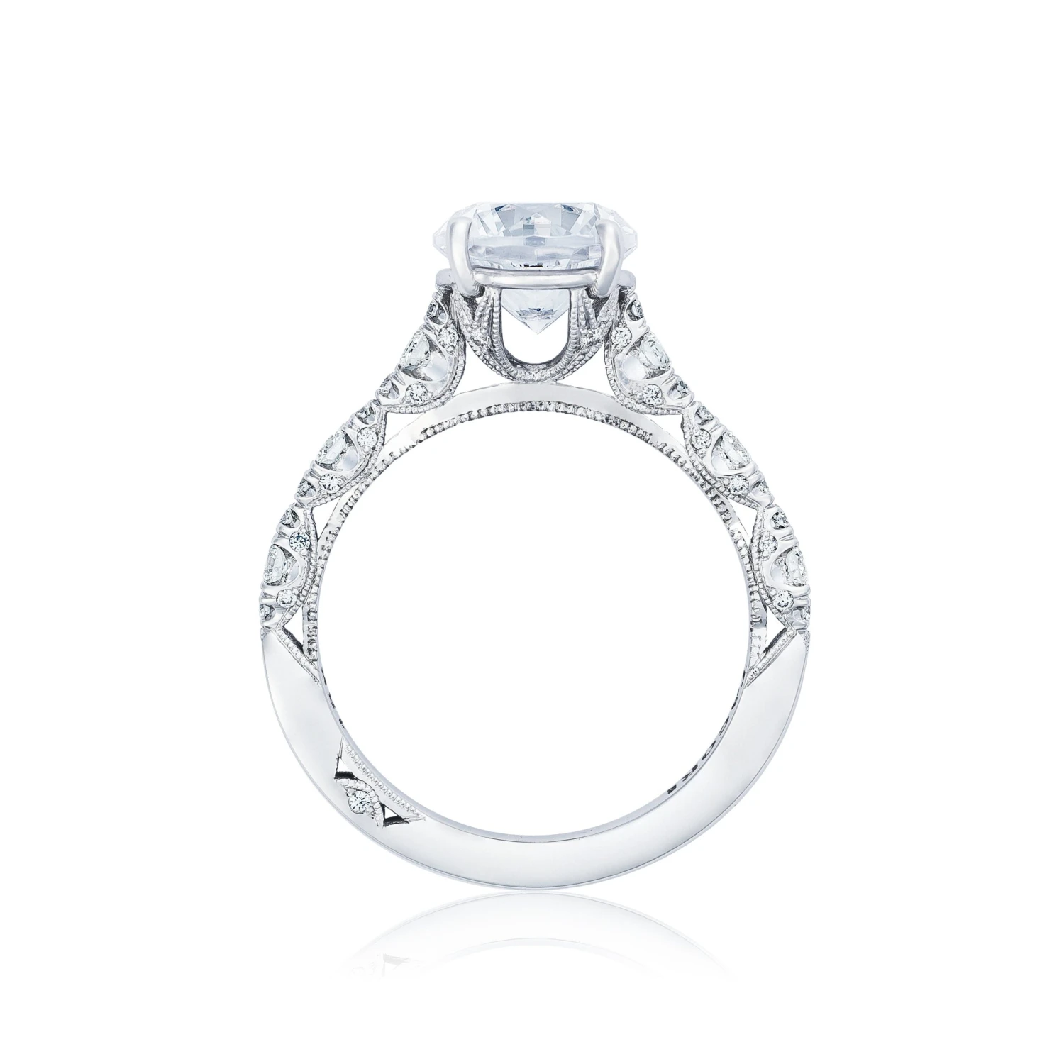 Tacori 18k White Gold Petite Crescent Round Diamond Engagement Ring Setting (0.39 CTW) 4 Tacori 18k White Gold Petite Crescent Round Diamond Engagement Ring Setting (0.39 CTW) - Image 2