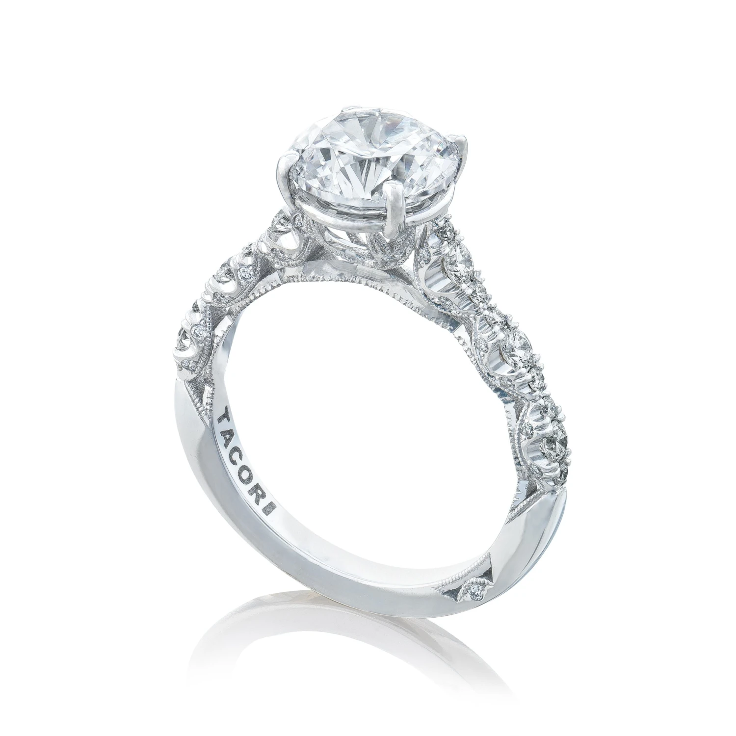 Tacori 18k White Gold Petite Crescent Round Diamond Engagement Ring Setting (0.39 CTW) 6 Tacori 18k White Gold Petite Crescent Round Diamond Engagement Ring Setting (0.39 CTW) - Image 4