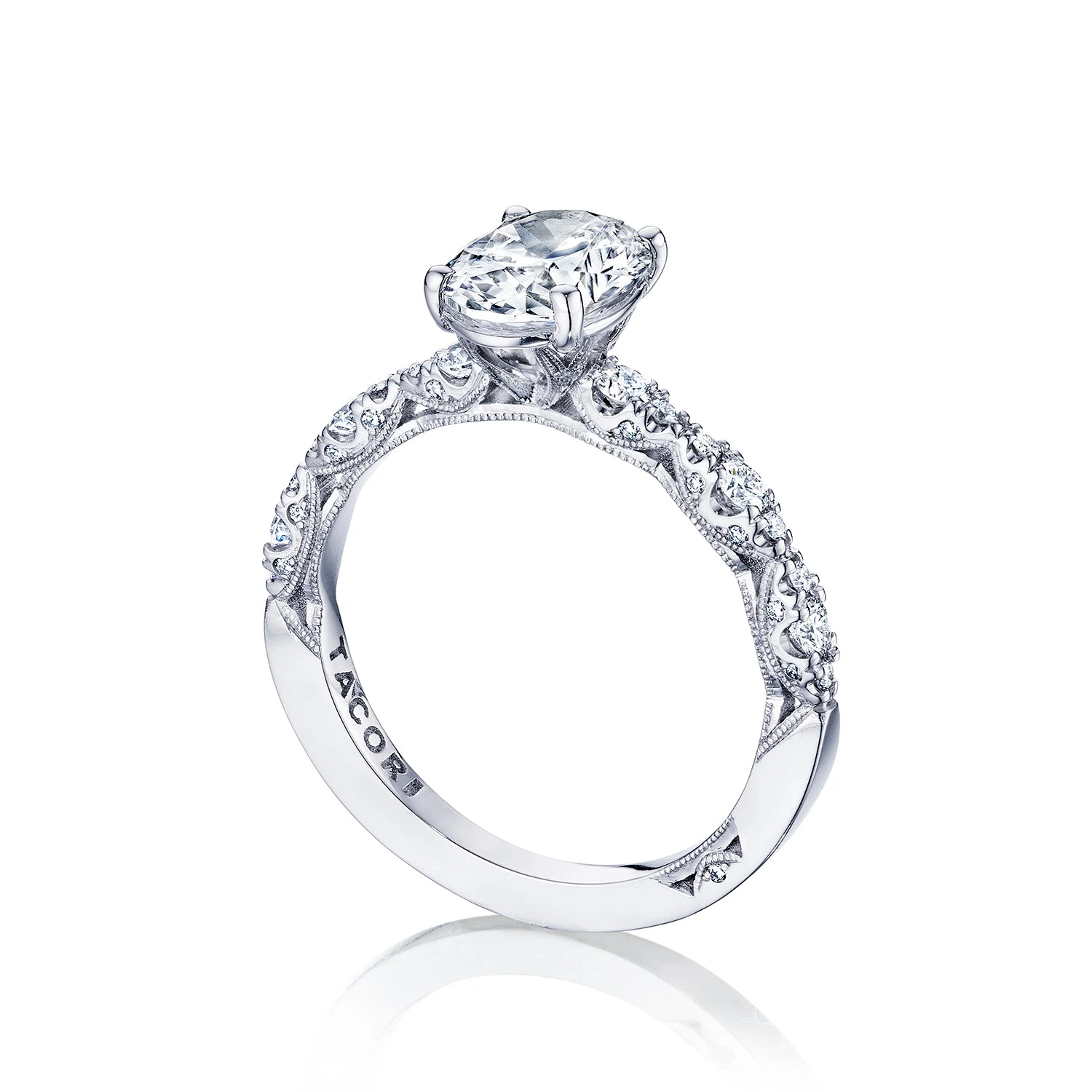 Tacori 18k White Gold Petite Crescent Oval Diamond Engagement Ring Setting (0.35 CTW) 5 Tacori 18k White Gold Petite Crescent Oval Diamond Engagement Ring Setting (0.35 CTW) - Image 3