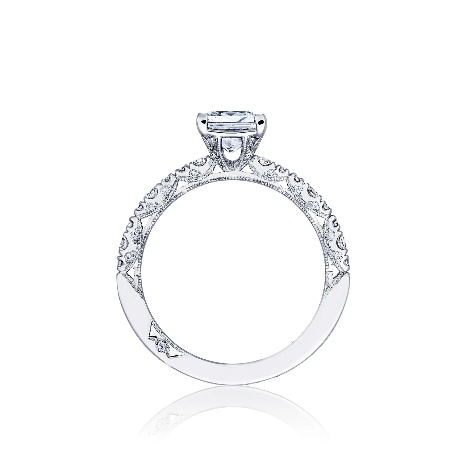 Tacori 18k White Gold Petite Crescent Princess Diamond Engagement Ring Setting (0.35 CTW) 4 Tacori 18k White Gold Petite Crescent Princess Diamond Engagement Ring Setting (0.35 CTW) - Image 2