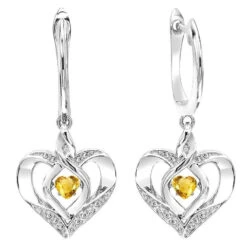 Silver Diamond & Created Citrine Earring
