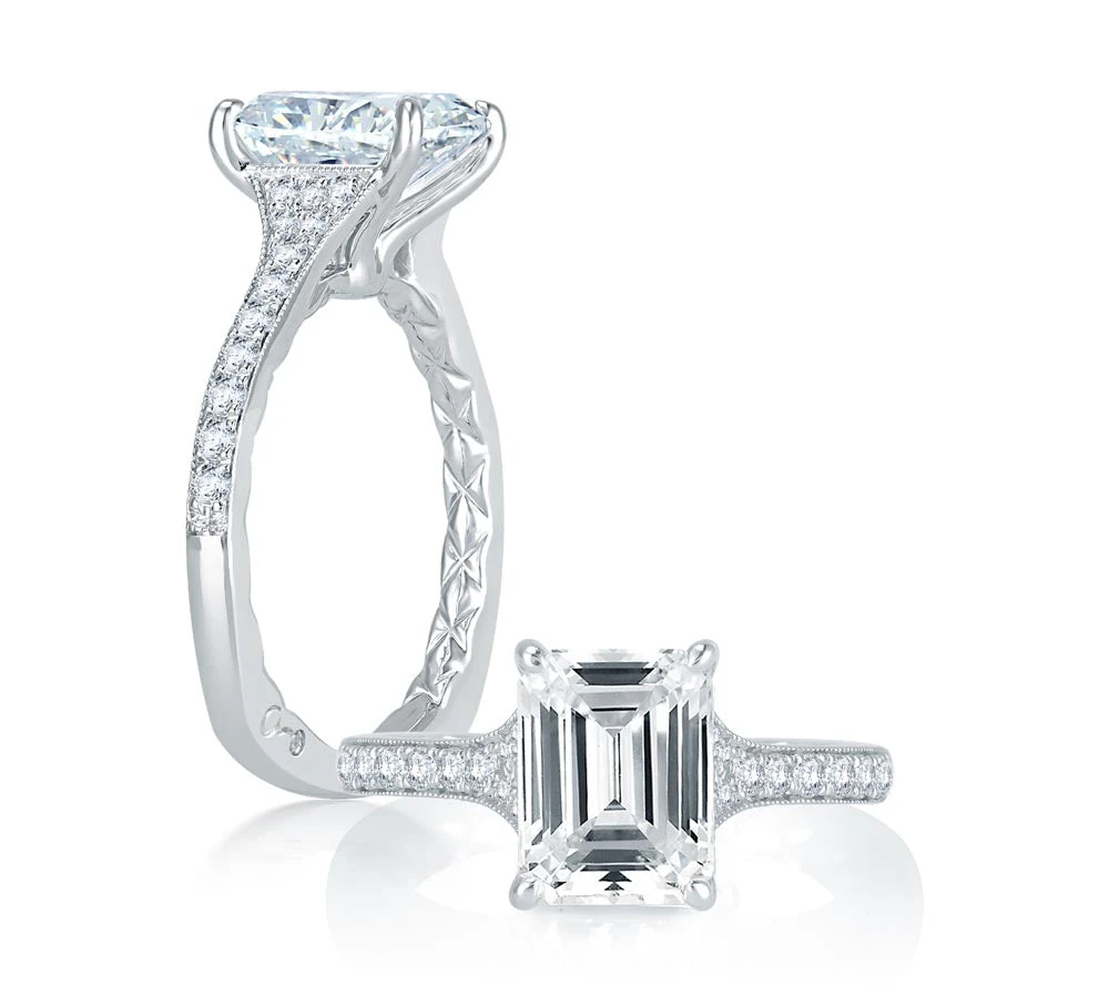 A.JAFFE Art Deco Emerald Engagement Ring Setting (0.26 Ctw) 5 A.JAFFE Art Deco Emerald Engagement Ring Setting (0.26 Ctw) - Image 3