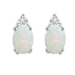 10k White Gold Prong Opal Earrings 1/25CT