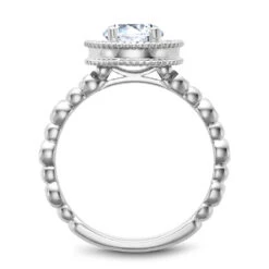 Noam Carver White Gold Bezel Set Diamond Shank Engagement Ring Setting With Halo And Milgrain (0.27 CTW) -DIAMOND JEWELRY SHOP r024 01a side