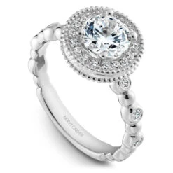 Noam Carver White Gold Bezel Set Diamond Shank Engagement Ring Setting With Halo And Milgrain (0.27 CTW)
