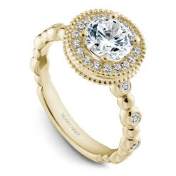 Noam Carver Yellow Gold Bezel Set Diamond Shank Engagement Ring Setting With Halo And Milgrain (0.27 CTW)