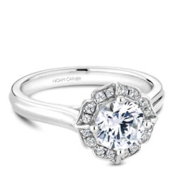 Noam Carver White Gold Engagement Ring Setting With Floral Halo (0.11 CTW) -DIAMOND JEWELRY SHOP r030 01a flat