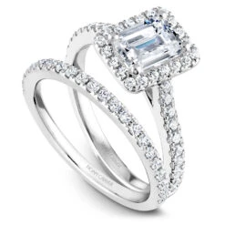 Noam Carver White Gold Emerald Diamond Engagement Ring Setting With Halo (0.41 CTW) -DIAMOND JEWELRY SHOP r050 04ab